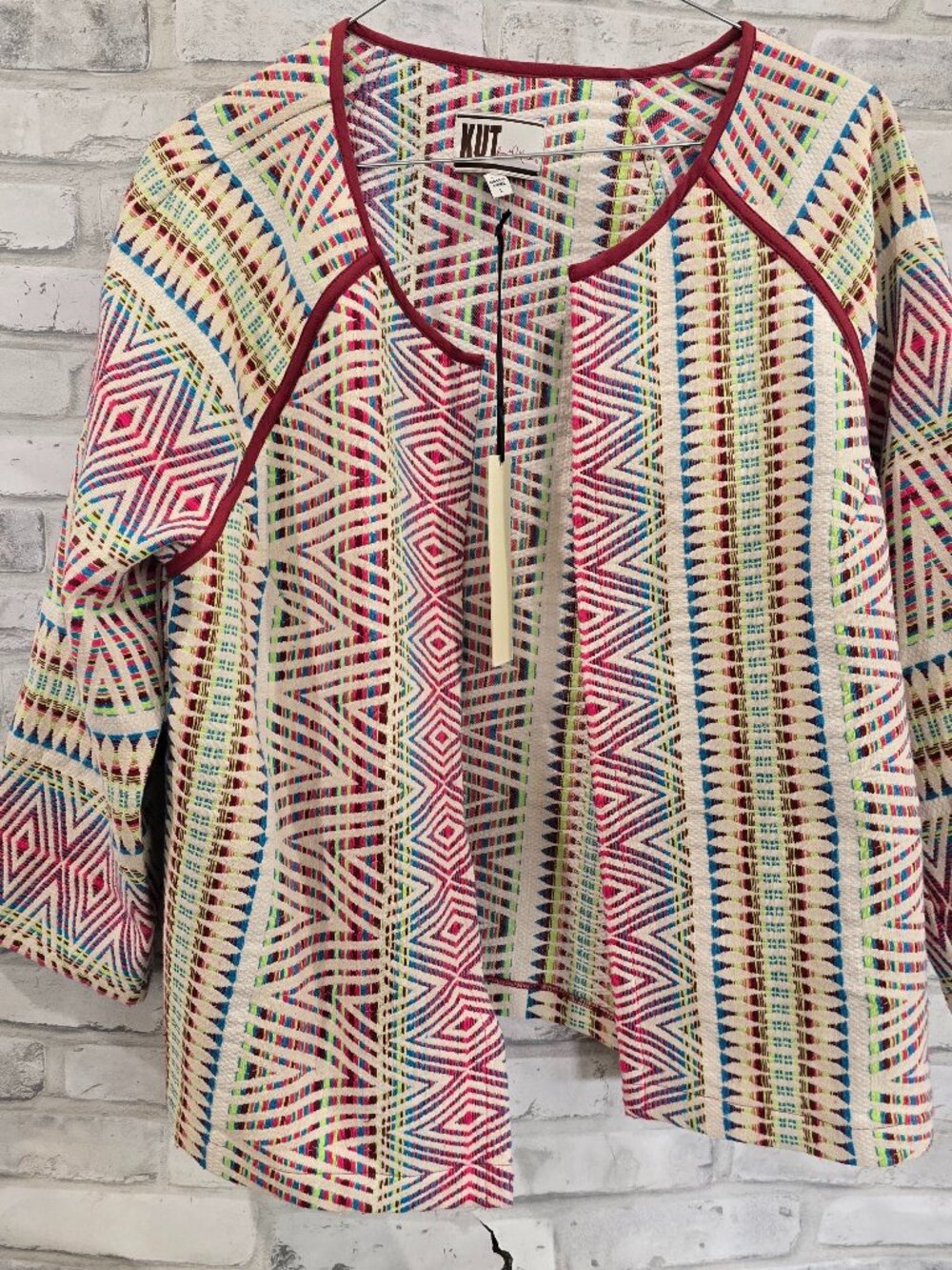 NWT Kut from the Kloth L Womens Colorful Blazer Jacket Tapestry Open